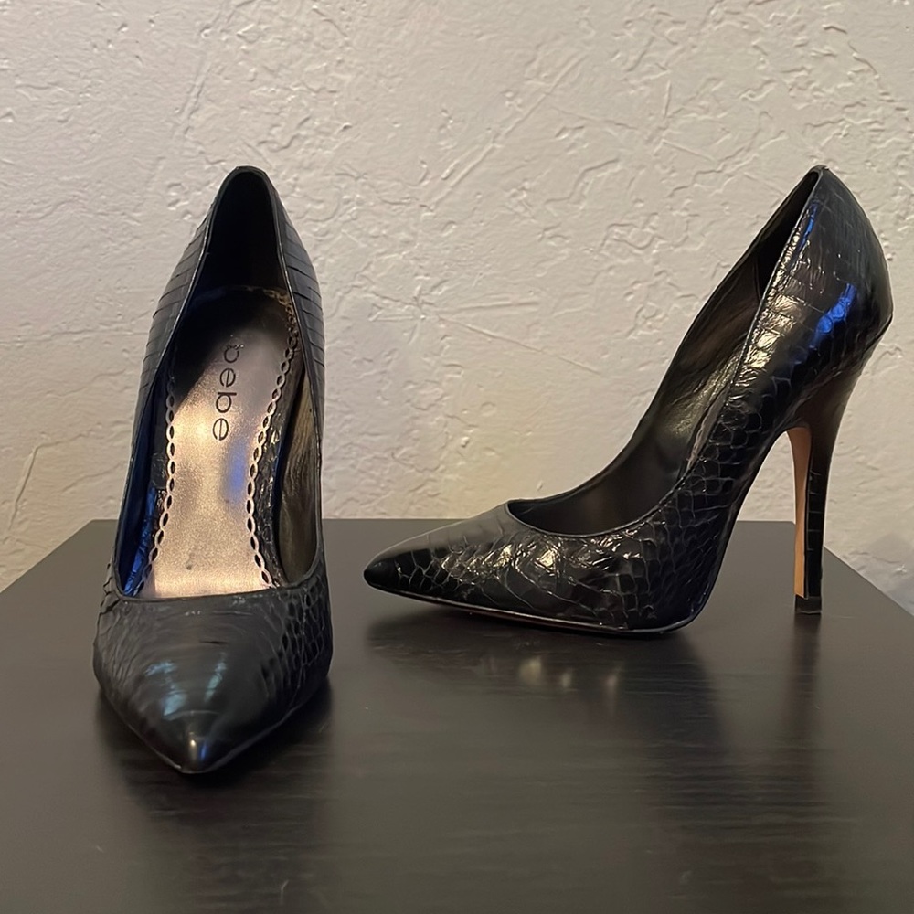Black snakeskin heels